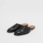 Front view of Hender Scheme Cheak Leather Backless Shoes in premium leather mule design