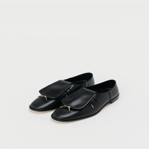 Front view of Hender Scheme Dress Purse Leather Shoes in premium black leather