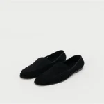 Front view of Hender Scheme Libido Black Leather Shoes in premium black leather