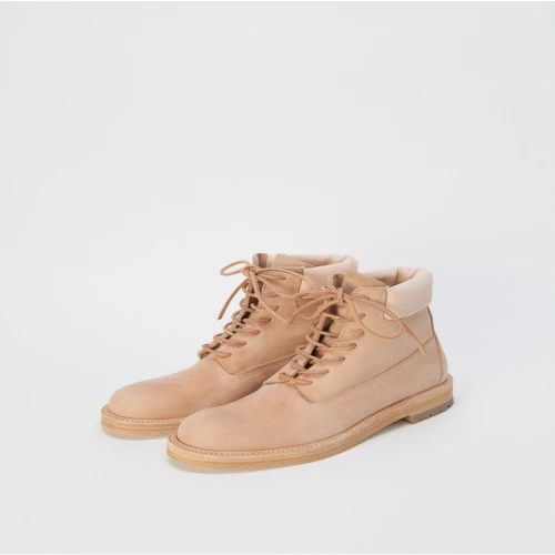 Hender Scheme Premium Beige Work Boots Front view of Hender Scheme Premium Beige Work Boots