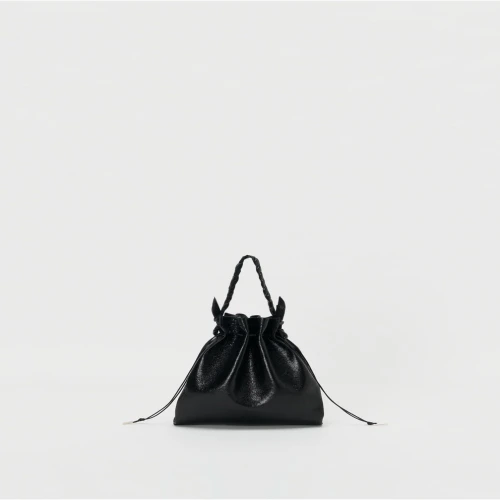 Hender Scheme Black Woven Sac Gloss Bag front view in black woven leather