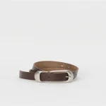 Front view of Hender Scheme Settler’s Brown Leather Belt showing rich brown vegetable-tanned leather and metal buckle